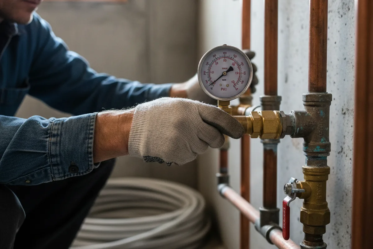 Pressure testing a repaired line during Water Line Repair in Weatherby